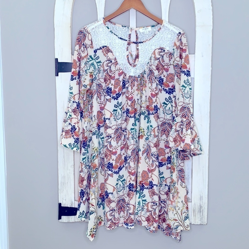 Umgee bell sleeve floral tunic dress